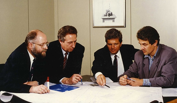 Väter des integrierten ERP-Systems: Die SAP-Gründer Klaus Tschira, Hans-Werner Hector, Dietmar Hopp und Hasso Plattner.