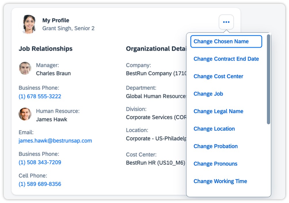 Der Screenshot zeigt die verbesserten Funktionen in SAP SuccessFactors Employee Central.