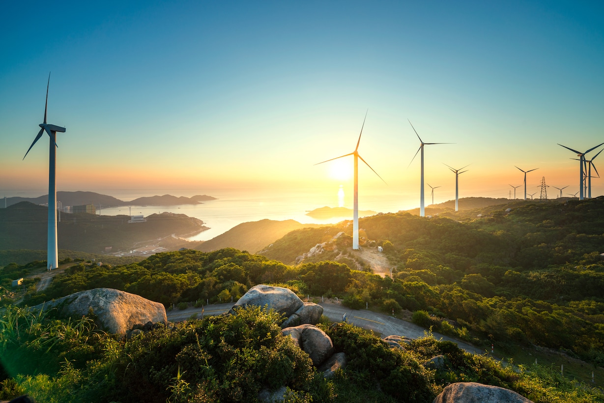 지속가능한 미래를 상징하는 풍력 발전