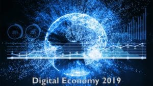 디지털 경제를 상징하는 지구와 분석 차트