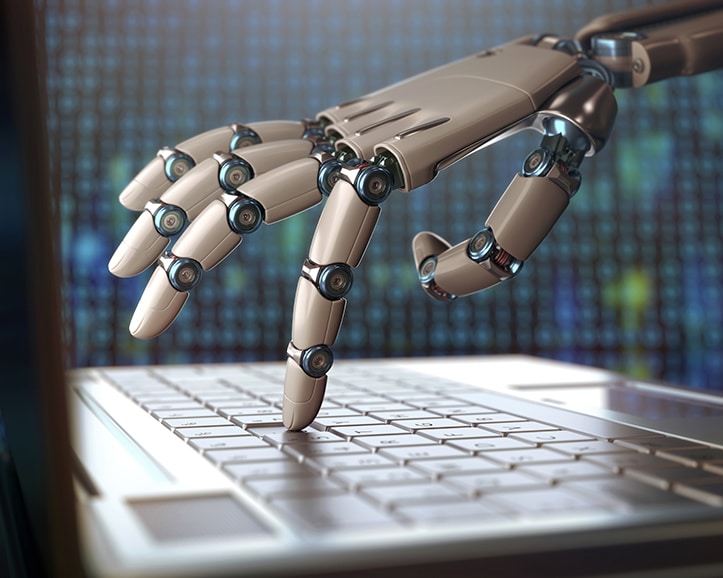 機器人手指打字代表人工智慧協助人類完成辦公事務