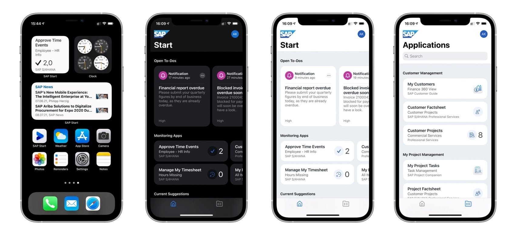 Screenshot: SAP Mobile Start screens