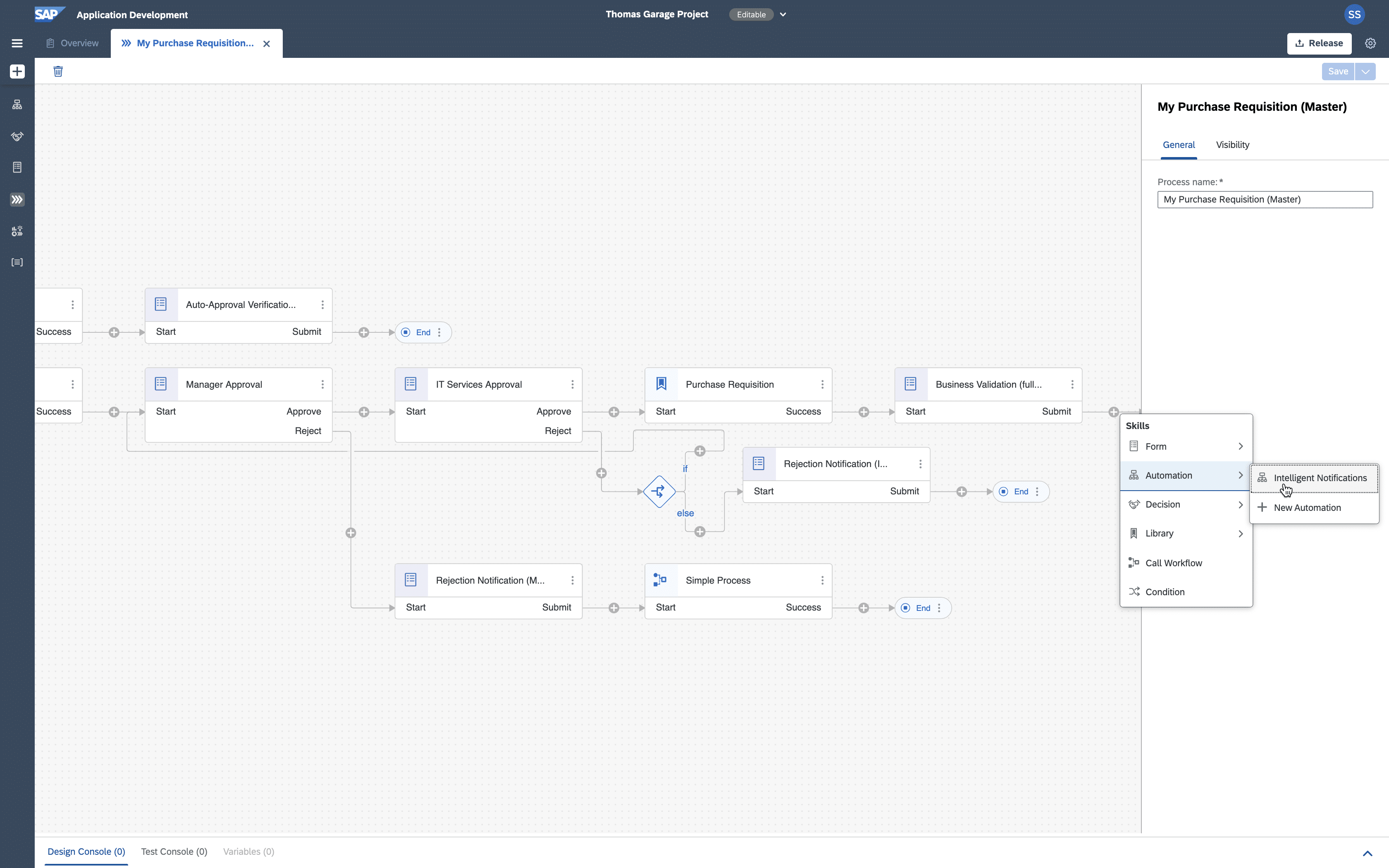 SAP Process Automation screenshot: Adding Automation