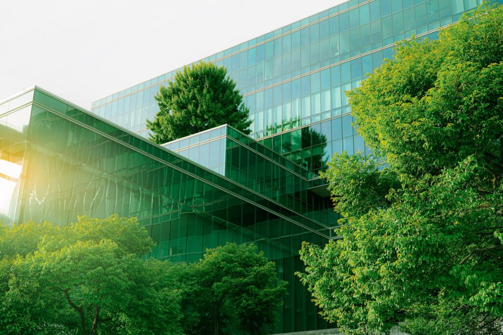 Sustainble green building. Eco-friendly building.