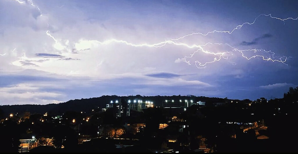 Lightning strike over city