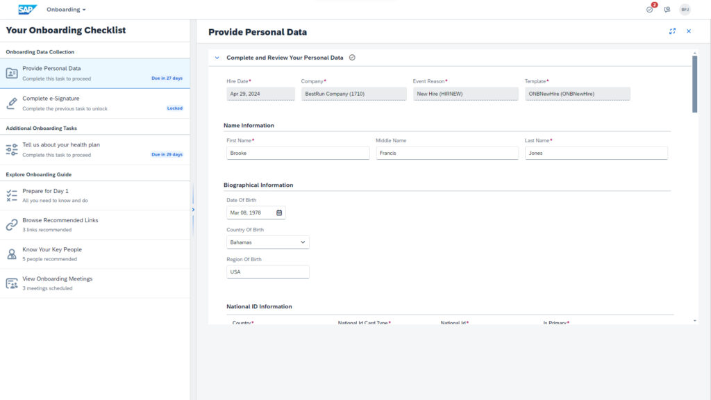 Screenshot of the new onboarding journey experience