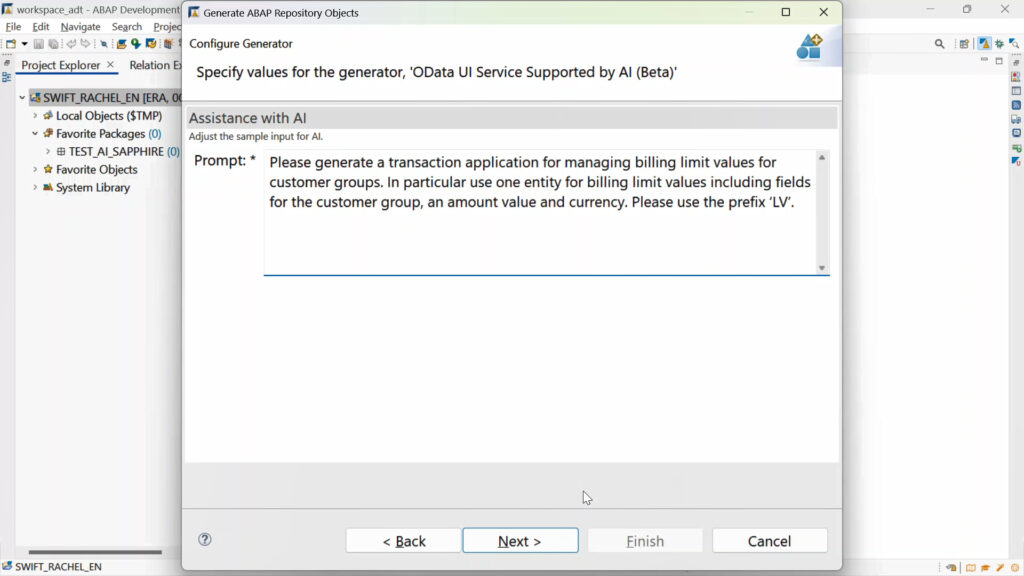 Screenshot of ABAP Developer capabilities helping to create ABAP Cloud apps