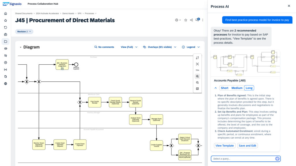 Screenshot of processes recommender feature in SAP Signavio