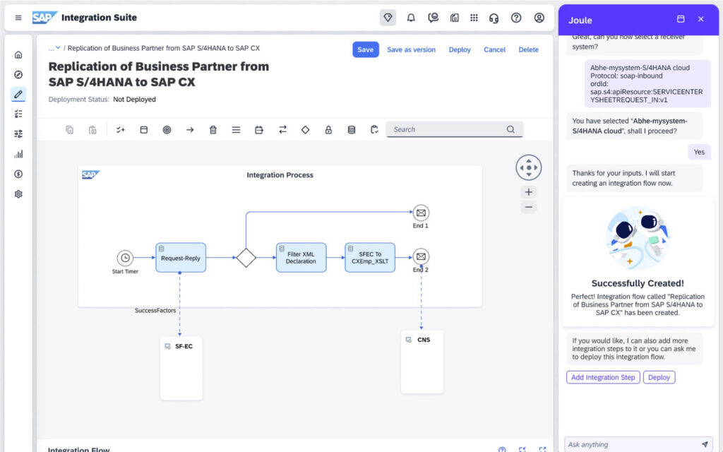 Screenshot of Joule in SAP Integration Suite