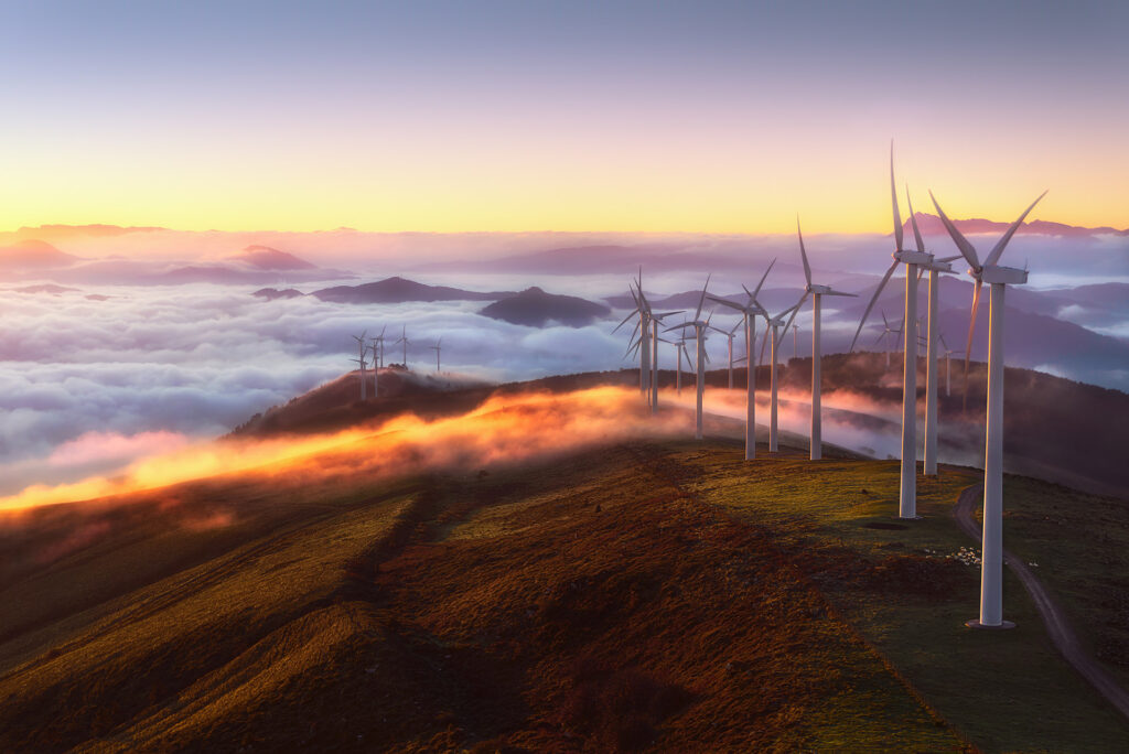 Wind turbines on a mountain