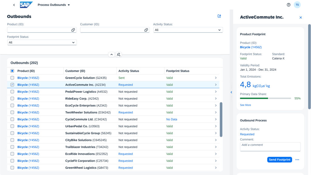 Screenshot of SAP Sustainability Data Exchange