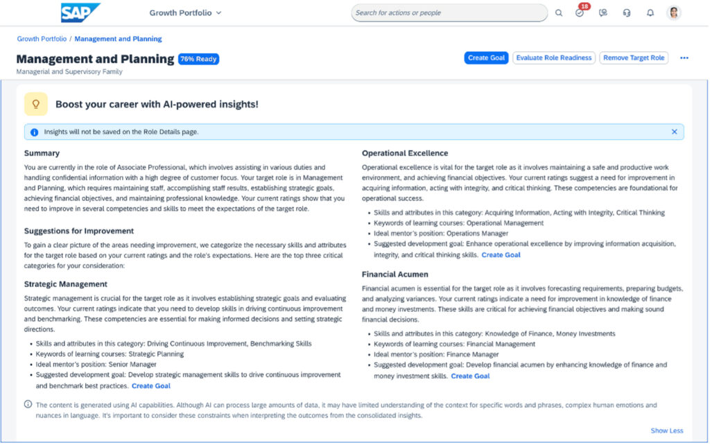 Screenshot showing AI-assisted career insights