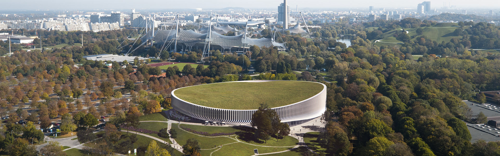 Aerial view of newly named SAP Garden stadium in Munich
